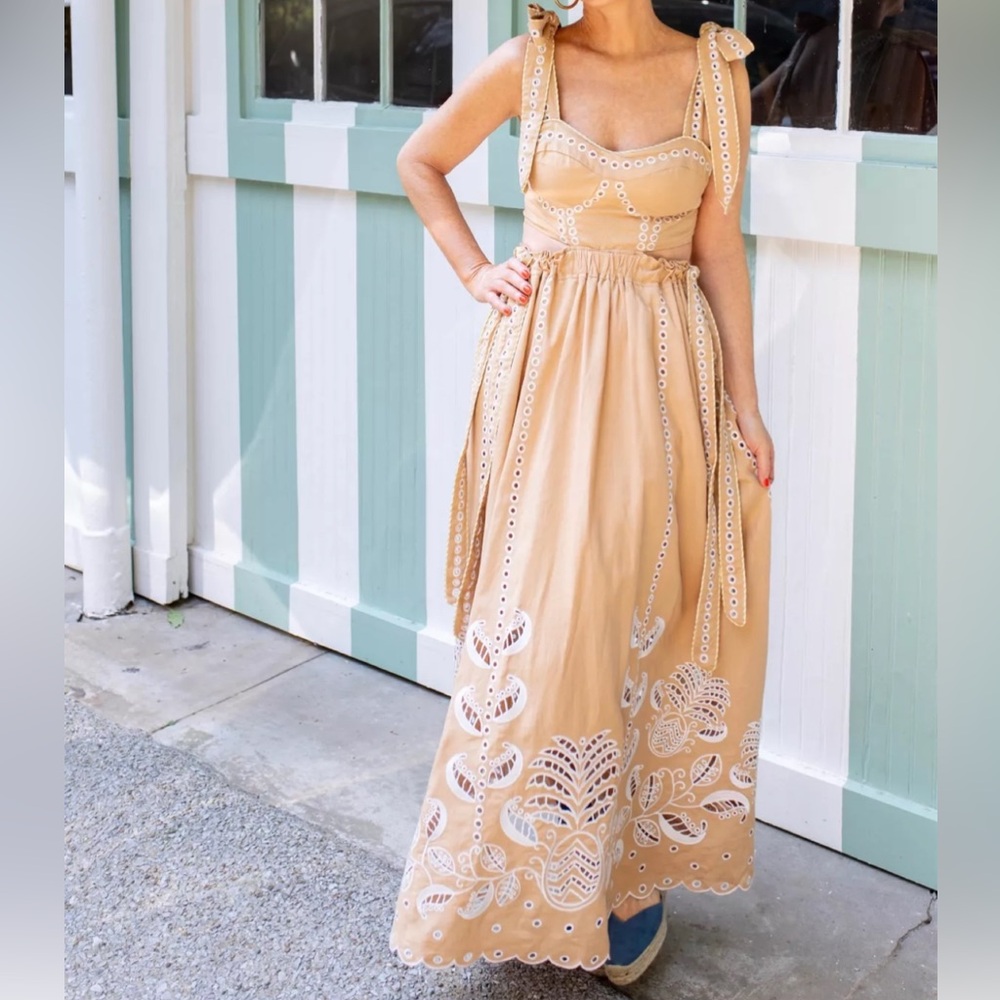 FARM Rio Sand Richelieu Sleeveless Midi Dress SMALL